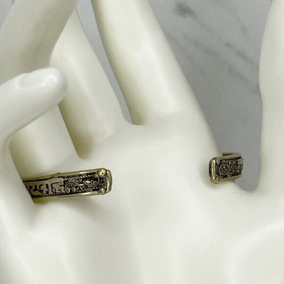 Hindi Embossed Thin Silver Tone Cuff Bracelet - Picture 6 of 7